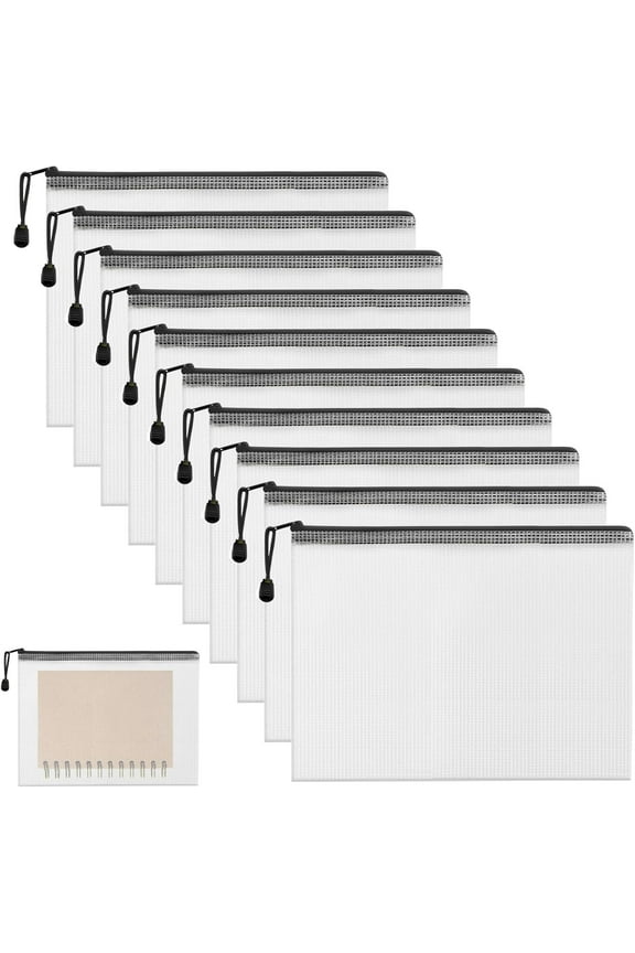 10Pcs A5 Plastic Wallets,Waterproof Plastic Wallets A5 with Zipper,File Folder Zip Lock Bags,A5 Zip Wallets for School Office Supplies Homework Storage (Black Zipper)