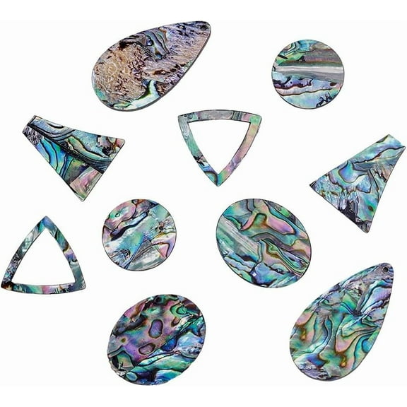 10Pcs Abalone Shell Cabochon 5 Styles Natural Paua Shell Cabochons Seashell Charms Loose Gemstone for Bracelet Necklace Earring Jewelry Making DIY Craft