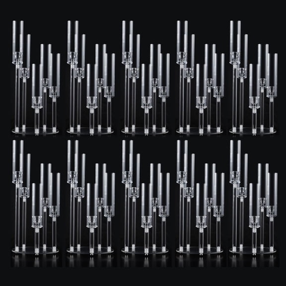 10Pcs Acrylic Candelabra Centerpieces for Wedding Party Decor, 5 Arm Clear Crystal Candle Holders with Removable Lampshade, Fits 0.8" LED Candles, Fireplace Easter Table Decor, White