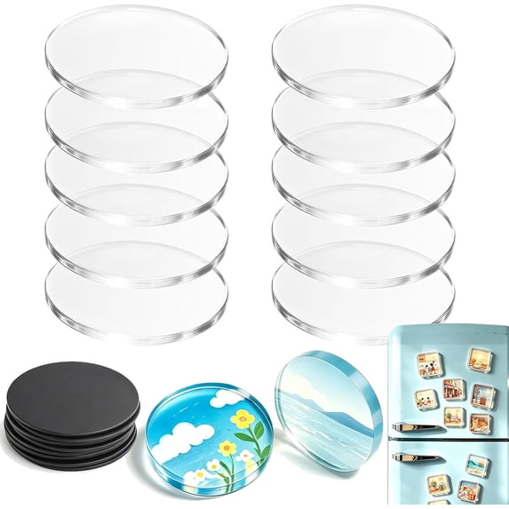 10Pcs Acrylic DIY Fridge Magnet Kit, Magnetic Refrigerator Picture Frames, Photo DIY, Clear Acrylic with Adhesive Backing, Suitable for Crafts, Kitchen, Classroom, Party & Office Decoration, A