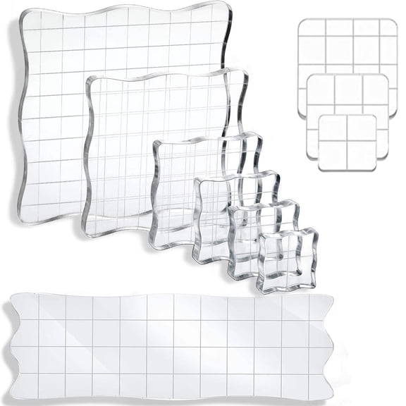 10Pcs Acrylic Stamp Blocks Clear Stamping Blocks Set with Grid Line Assorted Sizes for Crafts Making Transparent Decorative Stamp Blocks for DIY Craft Scrapbook