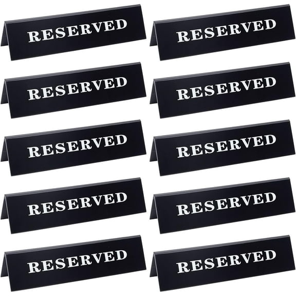 10Pcs Acrylic Table Top Display Stand Double Sided Table Reservad Display Board Black 200x48x47mm