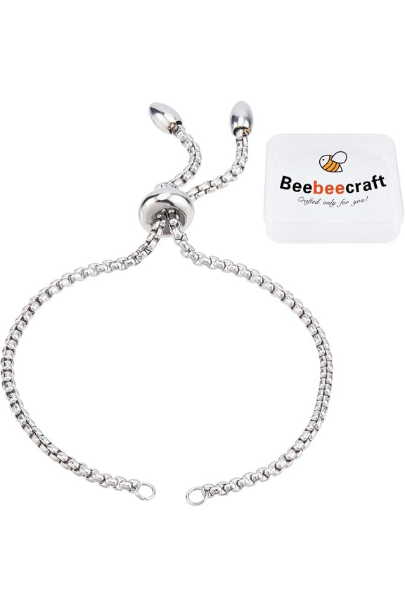 10Pcs Adjustable 304 Stainless Steel Slider Bracelets Making Bolo Bracelets Stainless Steel Color Single Chain Length: 11cm DIY