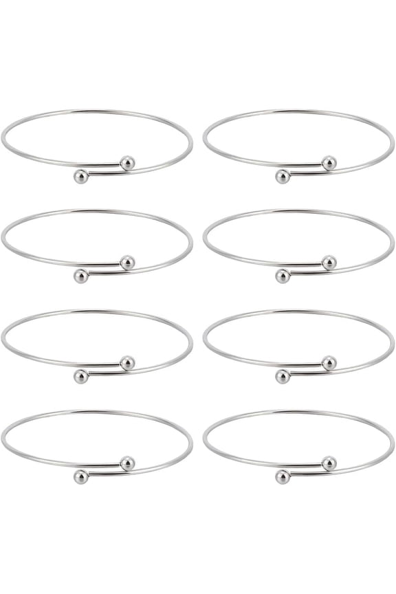 10Pcs Adjustable Bangle Bracelets 304 Stainless Steel Retractable Blank Stackable Open Cuff Bangles with Retrievable Ball Wire Bracelets for Jewellery Making DIY Gift Crafts Women Wen Silver
