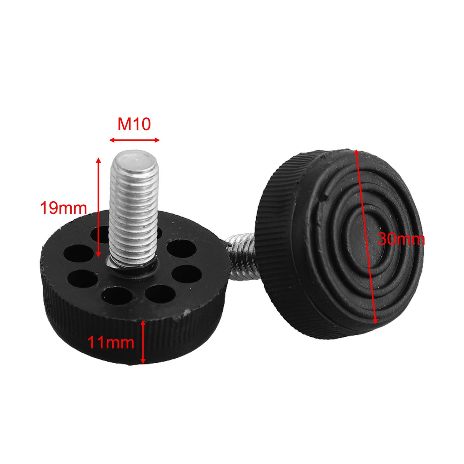 10Pcs Adjustable Height Feet Metric Thread M6/M8/M10 Black Plastic Base ...