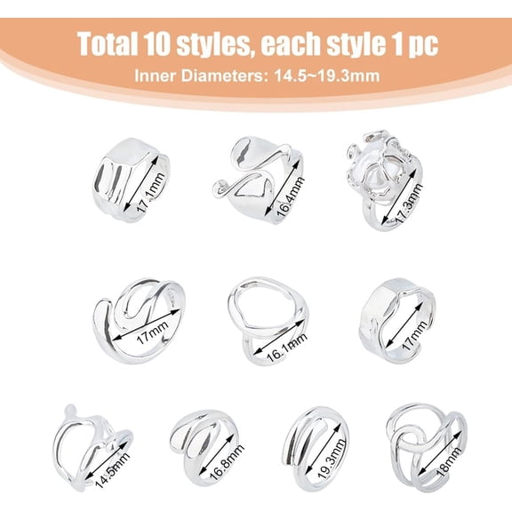 10Pcs Adjustable Open Rings Chunky Dome Ring Set Stackable Open Ring Round Signet Rings Band Rings Minimalist Statement Jewelry for Women Men