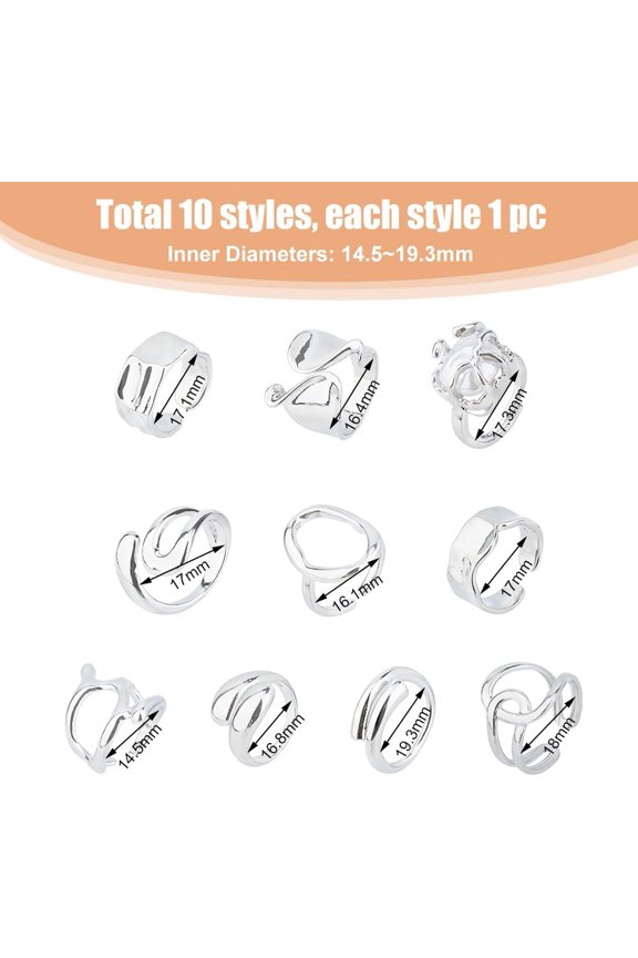 10Pcs Adjustable Open Rings Chunky Dome Ring Set Stackable Open Ring Round Signet Rings Band Rings Minimalist Statement Jewelry for Women Men