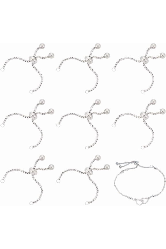 10Pcs Adjustable Slider Bracelet 304 Stainless Steel Bracelet Chain 3-1/2 Inch Long Slider Extender Chains Link Chain with Stopper Bead Bracelet Snake Chains Supplies for DIY DIY Craft