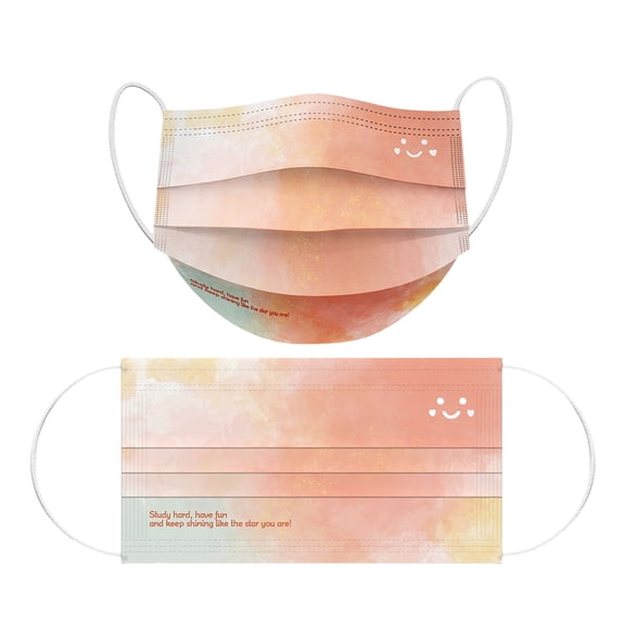 10Pcs Adult Gradient Print Disposable Face Mask 3-Ply Breathable Non-Woven Mask with Smile Print for Daily Use(Orange-17.5x9.5cm)