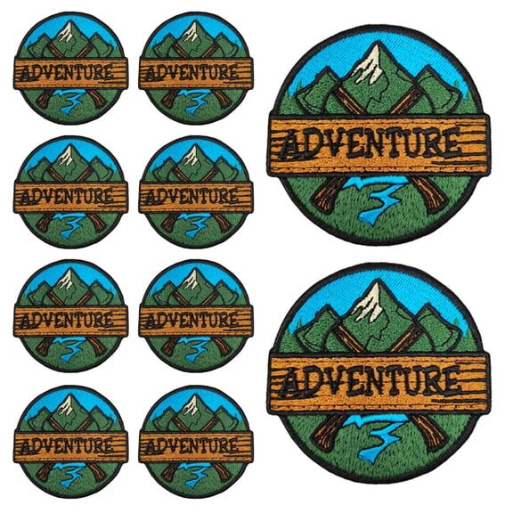 10Pcs Adventure Mountain Axe Outdoor Embroidered Patch with Hook and Loop Backing, Camping Hiking Applique Badge for Vests, Jackets, Backpacks, and Clothing