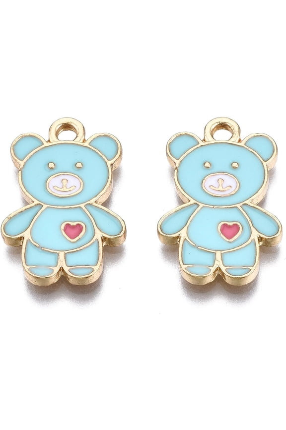 10Pcs Alloy Bear with Heart Pendants Light Gold Bear with Heart Jewelry Making Charms Pale Turquoise Metal Charms Pendant DIY