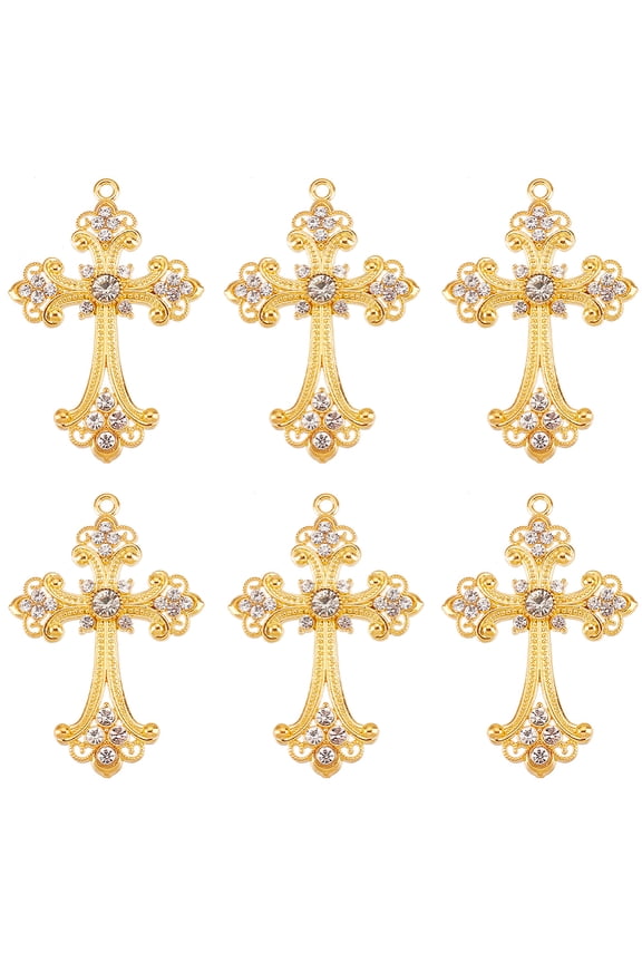 10Pcs Alloy Big Gothic Pendants Cadmium Free Lead Free with Rhinestone Golden 75x50x7mm Hole: 3.5mm