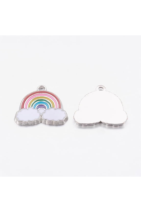 10Pcs Alloy Enamel Cloud Pendants Platinum Rainbow & Cloud Charms Colorful Pendant Charm for Jewelry Making 17.5x19x1.6mm Hole: 2mm Colorful