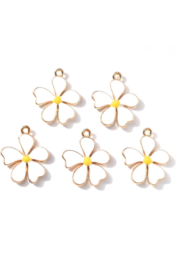 10Pcs Alloy Enamel Flower Pendants Flower Pendant Charm Light Gold Pendant Accessory