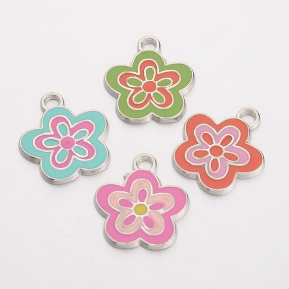 10Pcs Alloy Enamel Flower Pendants Flower Pendant Decoration Great For Mother's Day Gift Making Charm for Necklace Bracelet Jewelry Making about 22mm long 20mm wide 2.5mm thick hole: 2.5mm