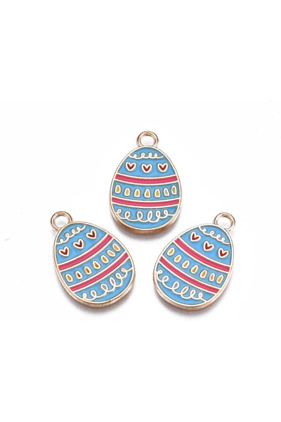 10Pcs Alloy Enamel Heart Pendants Easter Egg Shape with Heart Pendant Ornament Cornflower Blue Jewelry Findings for Women DIY Necklace Jewelry Craft Making 22x14x1.5mm Hole: 2mm