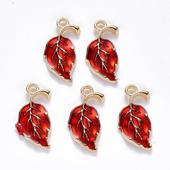 10Pcs Alloy Enamel Leaf Pendants Leaf Pendant Charm Light Gold Pendant Ornament for Women Birthday Festival Elegant Gifts Personalized Jewelry 20x10x2mm Hole: 1.6mm for diy