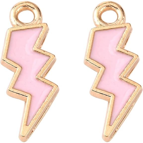 10Pcs Alloy Enamel Lightning Bolt Pendants Light Gold Lightning Bolt Pendant Ornament Pearl Pink Jewelry Findings for Women DIY Necklace Jewelry Craft Making 20x7x1.5mm Hole: 2mm