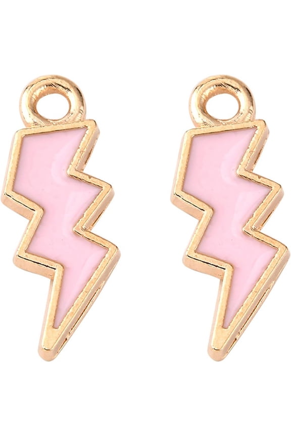 10Pcs Alloy Enamel Lightning Bolt Pendants Light Gold Lightning Bolt Pendant Ornament Pearl Pink Jewelry Findings for Women DIY Necklace Jewelry Craft Making 20x7x1.5mm Hole: 2mm