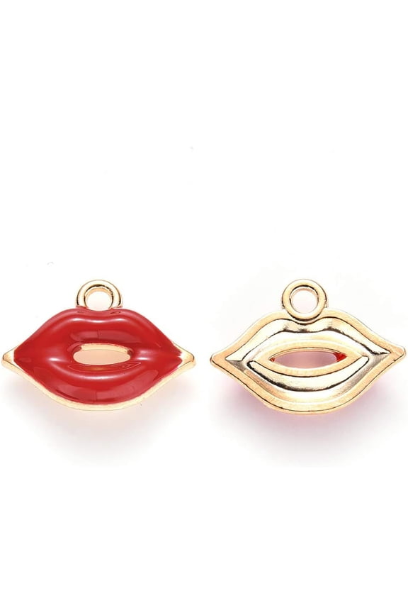 10Pcs Alloy Enamel Lip Pendants Makeup Jewelry Findings Lip Shape Metal Charms Pendant for Women Birthday Festival Elegant Gifts Personalized Jewelry 13x18x3mm Hole: 2mm for DIY
