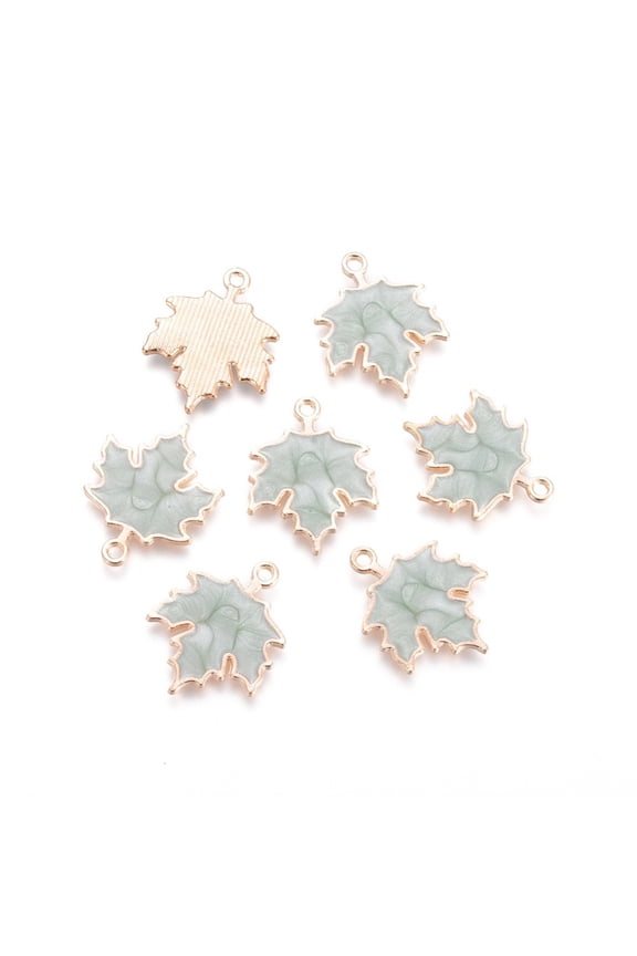 10Pcs Alloy Enamel Maple Leaf Pendants Golden Plated Maple Leaf Charm Light Green Jewelry Findings for Necklace Bracelet Jewelry Making 23.5x18.5x1.5mm Hole: 2mm DIY