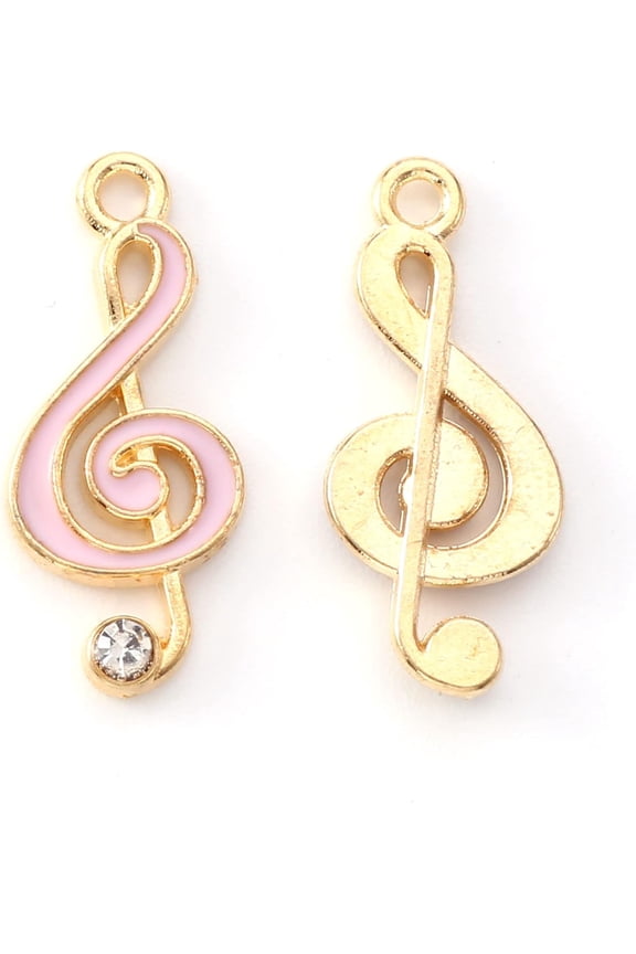 10Pcs Alloy Enamel Musical Note Pendants Pendant Charm with Crystal Rhinestone Musical Note Jewelry Findings for Women DIY Necklace Jewelry Craft Making 22x10x2mm Hole: 1.6mm