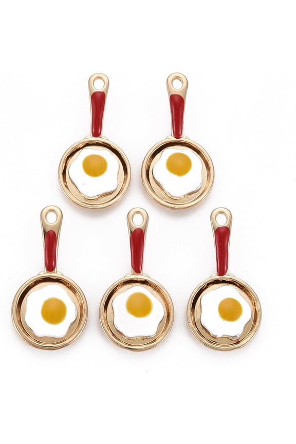 10Pcs Alloy Enamel Pan with Egg Pendants Light Gold Pan with Egg Pendant Charm Goldenrod Pendant Ornament for Women DIY Necklace Bracelet Jewelry Craft Making 28x14x4mm Hole: 1.8mm for DIY