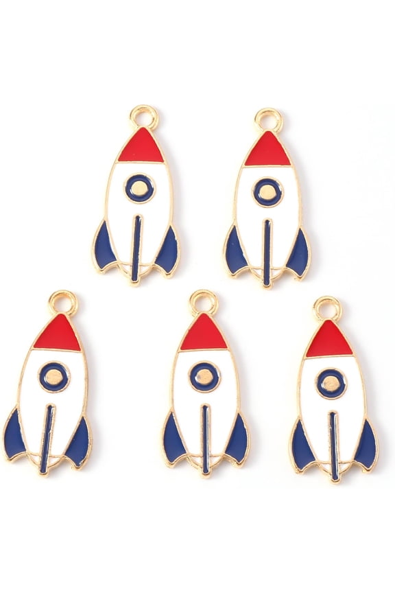 10Pcs Alloy Enamel Rocket Pendants Light Gold Rocket Pendant Decoration Red Jewelry Findings DIY