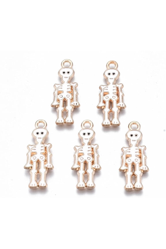 10Pcs Alloy Enamel Skeleton Pendants Halloween Skeleton Pendant Jewel Light Gold Pendant Ornament for Women DIY Necklace Bracelet Jewelry Craft Making 26x10x1.5mm Hole: 1.8mm