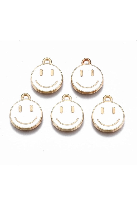 10Pcs Alloy Enamel Smiling Face Charms Smiling Face Pendant Charm White Metal Charms Pendant for Women Birthday Festival Elegant Gifts Personalized Jewelry 14.5x12x1.5mm Hole: 1.5mm