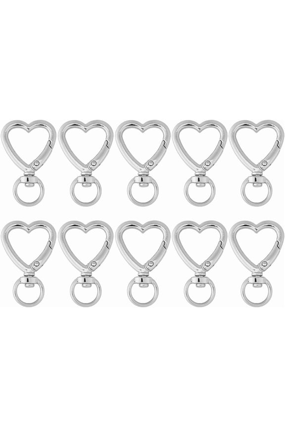 10Pcs Alloy Heart Keychain Clasp Platinum Swivel Clasp Hooks 41x26x6mm Snap Hook Keychain Clip Spring Keyring Buckle for Handbag DIY Bags Key Rings and Craft Making