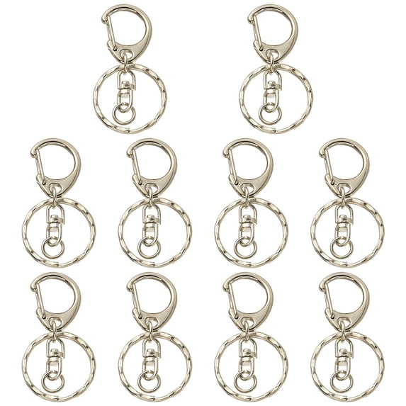 10Pcs Alloy Keychain Clasp Findings with Alloy Swivel Clasp and Iron Rings Platinum 50mm