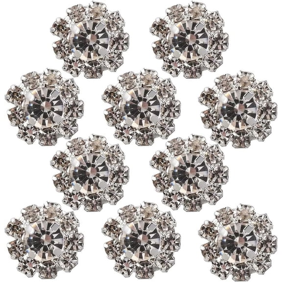 10Pcs Alloy Rhinestone Shank Button for Garment Accessories Flower Silver 11.5x8mm Hole: 1.4mm for Handmade