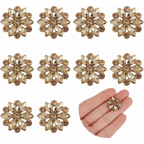 10Pcs Alloy Rhinestone Shank Buttons 1-Hole Flower Light Colorado Topaz 20x7mm Hole: 3mm DIY Light Colorado Topaz