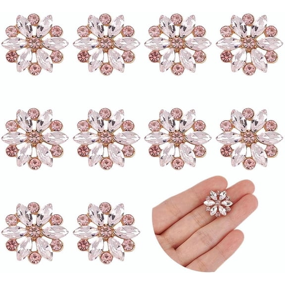 10Pcs Alloy Rhinestone Shank Buttons 1-Hole Flower Light Rose 20x7mm Hole: 3mm
