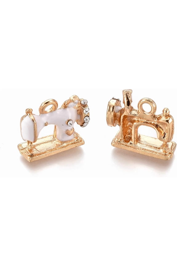 10Pcs Alloy Sewing Machine Pendants Pendant Charm with Enamel and Rhinestone Golden Sewing Machine Jewelry Findings for Necklace Bracelet Jewelry Making 13.5x16x6mm Hole: 2mm Making DIY