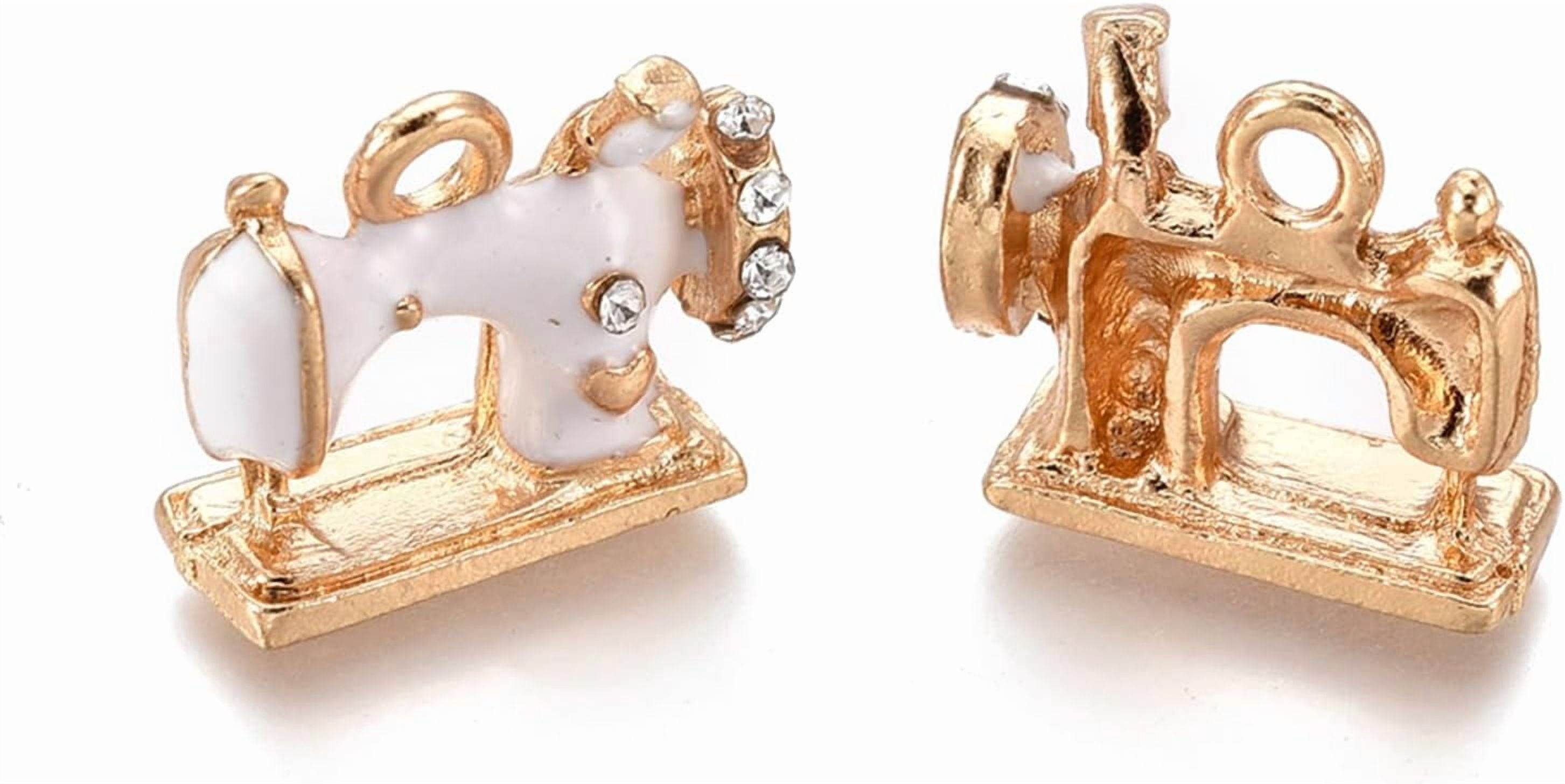 10Pcs Alloy Sewing Machine Pendants Pendant Charm with Enamel and Rhinestone Golden Sewing ...