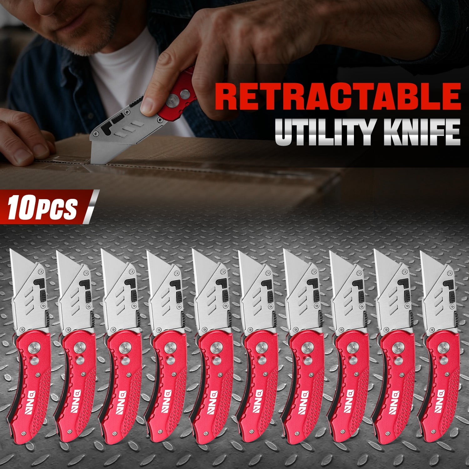 10Pcs Aluminum/Steel Folding Locking Pocket Utility Knifes w/10 Extra Blades