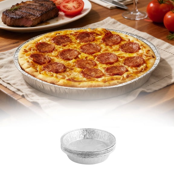 10Pcs Aluminum Trays Disposable Round Pizza Pans Baking Supplies For Freezer Oven Serving Vegetable Fruit Chocolate Chip Cake(Silver-L-20Cm)