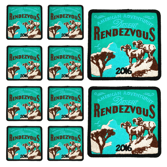 10Pcs American Adventurist Desert Rendezvous 2016 Embroidered Patch with Hook and Loop Backing, Outdoor Bighorn Sheep Adventure Applique Badge for Vests, Jackets, Backpacks, and Clothing