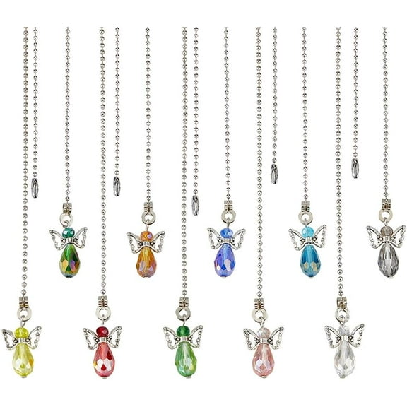 10Pcs Angel Wing Faceted Glass Ceiling Fan Pull Chain Extension 13.6 Inch Light Pull Chain Adjustable Decorative Extension Connector Hanging Ornaments for Lighting Lamp Home Decor colorful DIY