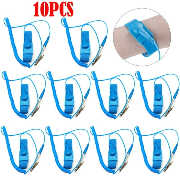 10Pcs Anti-Static Wrist Band ESD Grounding Strap Prevents Static Build Up, Blue