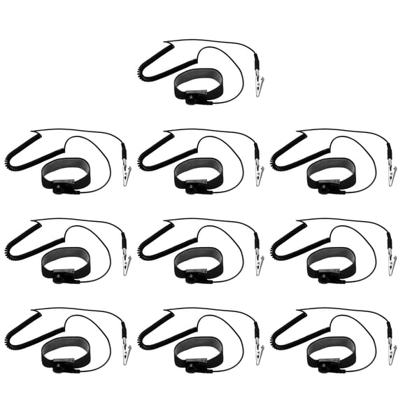 10Pcs Anti Static Wrist Strap Black 7.9" Perimeter Esd Anti Static Wristbands with Alligator Clip Length 1.8M Adjustable for Sensitive Electronic Devices