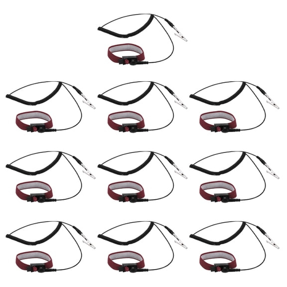10Pcs Anti Static Wrist Strap Red Black 7.7" Perimeter Esd Anti Static Wristbands with Alligator Clip Length 1.8M Adjustable for Sensitive Electronic Devices