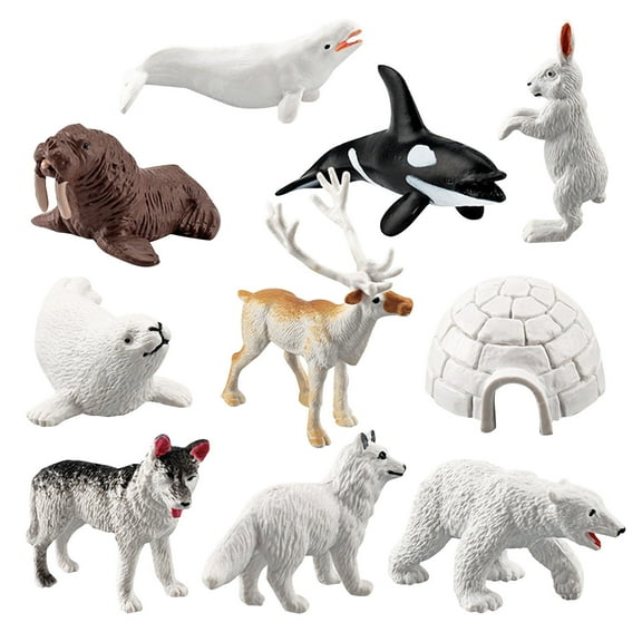 10Pcs Arctic Animal Figures, Polar Animal Toys Figurines with Penguins Arctic Fox Wolf Polar Bear Reindeer, Miniature Toys Christmas Birthday Gift for Kids & Toddlers