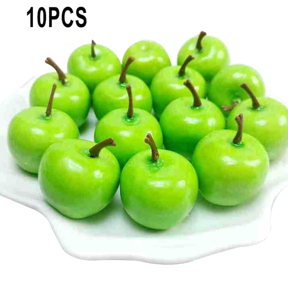 10Pcs Artificial Apples Red/Green Mini Simulation Small Apples Foam Plastic Fake Fruit Lifelike Ornament Decoration for Home Green Apple