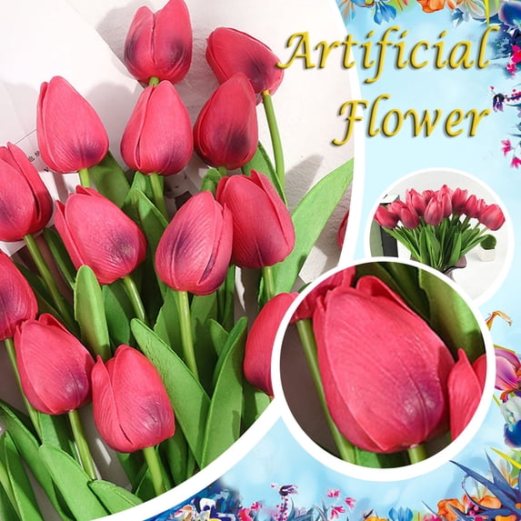 10Pcs Artificial Champagne Purple Tulips– Latex Realistic Fake Flowers for Bridal Bouquet