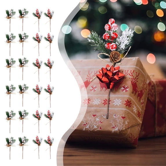 10Pcs Artificial Christmas Picks with Berries Pinecone Faux Assorted Red Berry Picks Stems Branches for Xmas Floral Arrangement Wreath Winter Holiday Crafts Decor