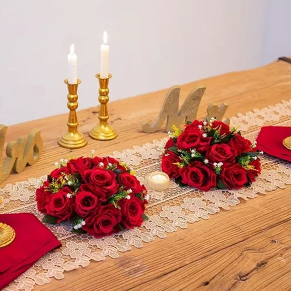 10Pcs Artificial Flower Ball Arrangement, Fake Floral Centerpieces Wedding Roses Bouquet for Parties Valentine's Day Wedding Centerpieces and Home Decor