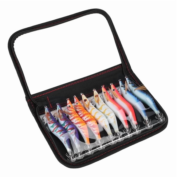 10Pcs Artificial Jigs lures Wood Shrimp Fishing Bait 12cm 3.0# Octopus Cuttlefish Lures with Storage Box